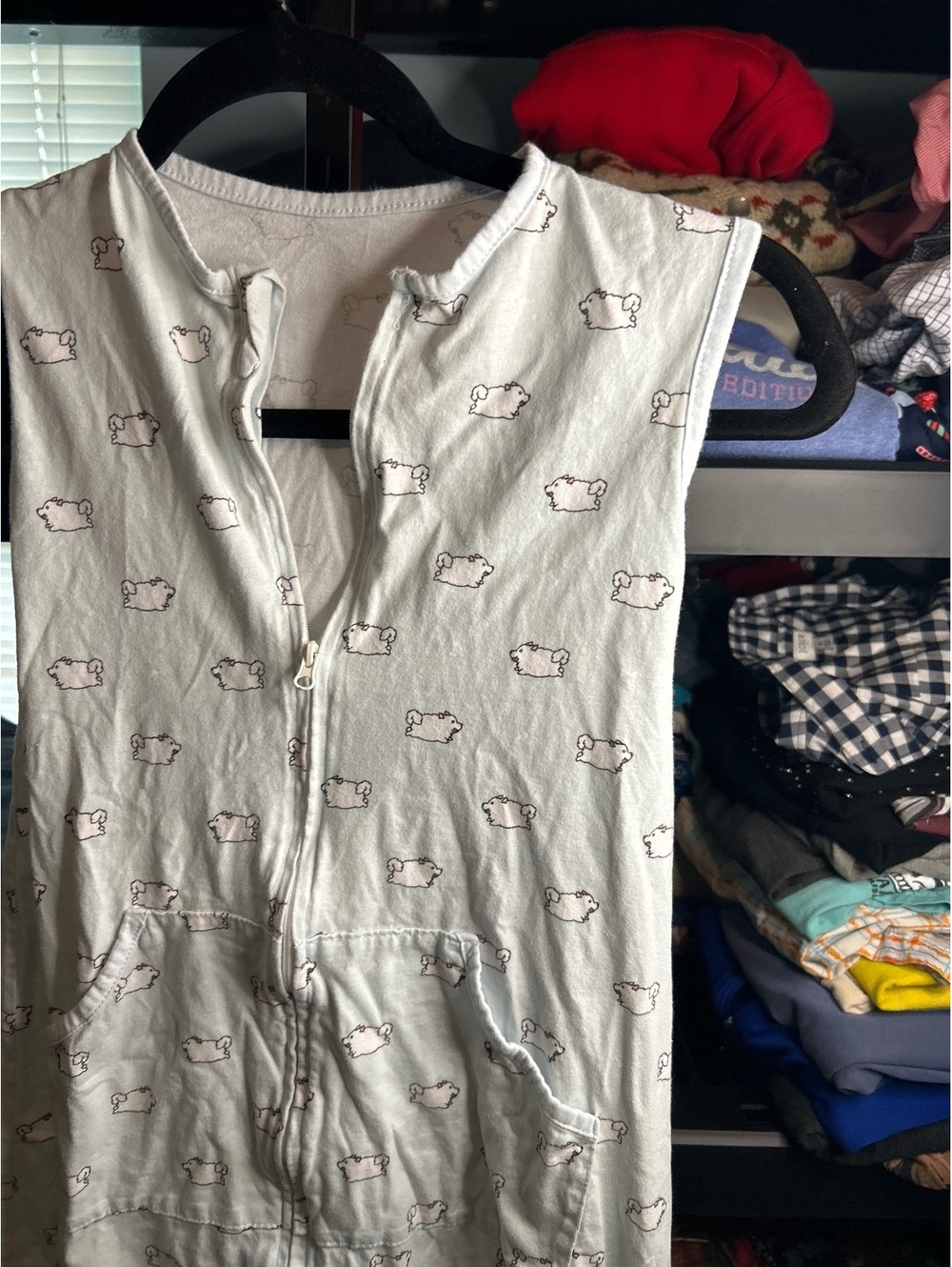 Sleeveless Light Blue Sheep Print and Front Zipper